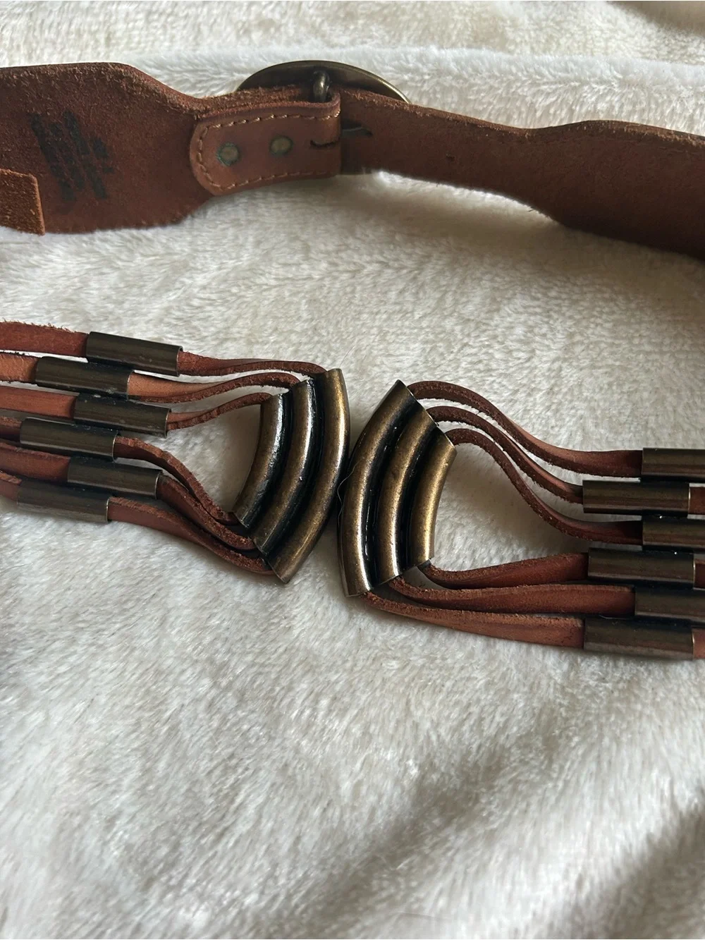 Anthropologie lucky penny brown genuine leather brass waist belt womens S